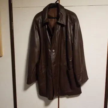 Aldrin 브라운 가죽 코트 롱 기장