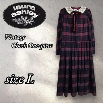 희귀! 로라 애슐리 빈티지 체크 롱 원피스 보르도 L