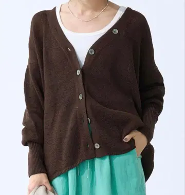 컨디션 최상 IENA 테이프얀 2WAY V넥 가디건 브라운