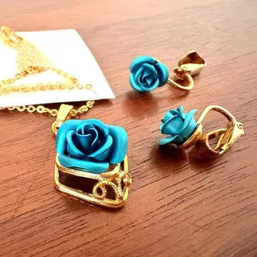 파란 장미 쇼와 레트로 목걸이와 귀찌 데드스탁