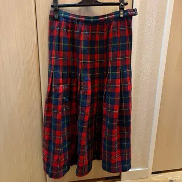 빈티지 빨간색 체크 플리츠 스커트