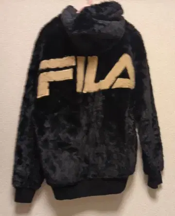 FILA 블랙 인조 모피 퍼 블루종 복슬복슬 후드티