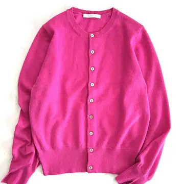 갤러리 비 캐시미어 100% 크루넥 가디건 핑크