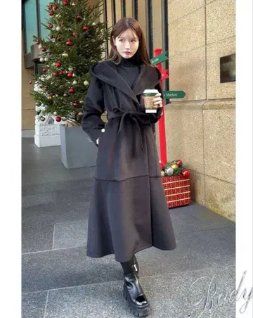 Rady 블랙 후드 부착 롱 코트