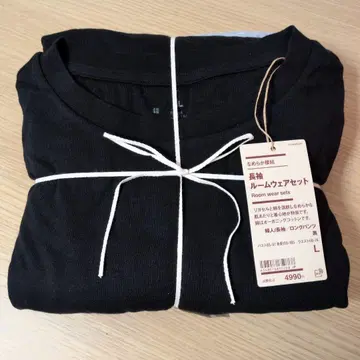 부드러운 이중직 파자마 MUJI 룸웨어 세트 L 블랙 긴팔 리오셀 면