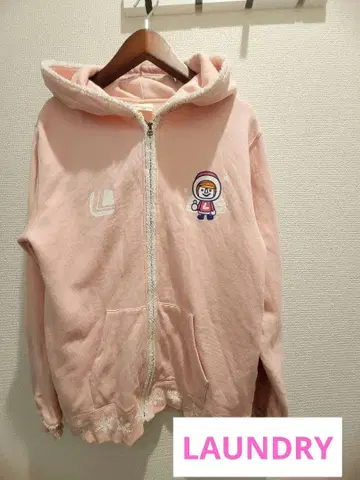 laundry 핑크 후드 부착 후드티 L