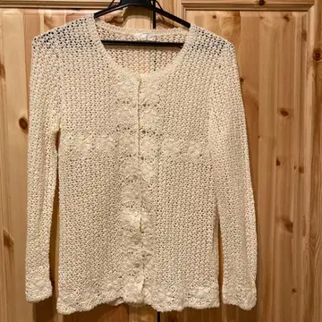 잉게보그 아이보리 색 긴팔 레이스 니트 가디건