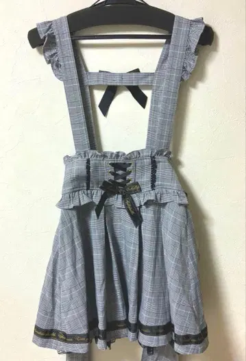 LIZ LISA 그레이 체크 리본 서스펜더 스커트