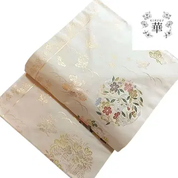 1790 화 나고야 오비 꽃 장식 꽃 나비 베이지 금 캐주얼 평상복