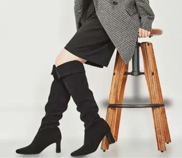 Oriental Traffic 롱 부츠 블랙 스웨이드 블랙