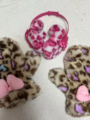 디즈니 레오파드 무늬 귀도리 미튼 레오파드 무늬