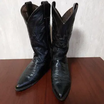 빈티지 JUSTIN 웨스턴 부츠 자수 가죽 24.5cm 블랙