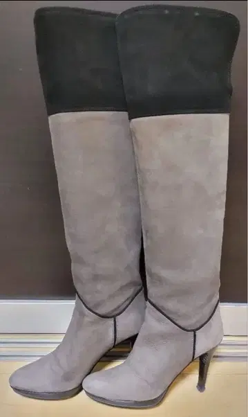 긴자 카네마츠 롱 부츠 니하이 그레이 바이컬러