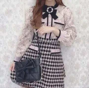 Swankiss 트위드 도킹 원피스 핑크