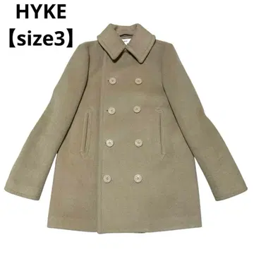 HYKE 멜톤 울 피코트 더블 앵커 버튼 카멜 사이즈 3