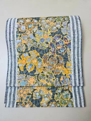 복작새 무늬 명주 땅 염색 나고야 오비