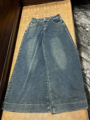 다크 블루 하이웨스트 와이드 레그 데님