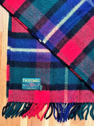 TWEEDMILL 대형 울 체크 무늬 스톨 담요 무릎 가케