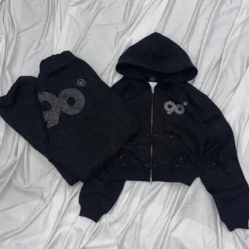 90 로고 글리터 라이트 집 후디