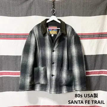 80s 90s 화이트 블랙 체크 SANTAFETRAIL 울 커버올 레어