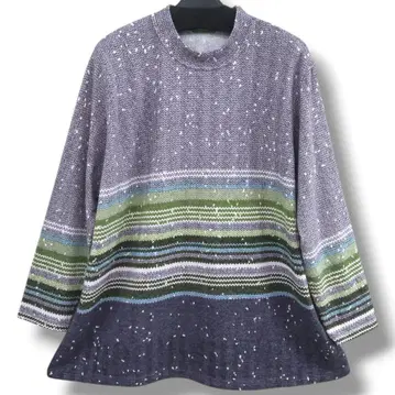 튜닉 루즈핏 보더 크루넥 퍼플 A라인 풀오버