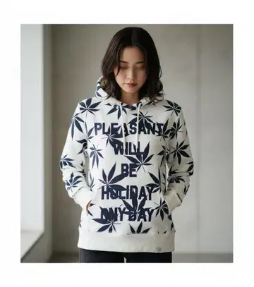 택 포함 새상품 마우지 후드티 린넨 대마 잎 패턴 긴팔 화이트 여성용 S