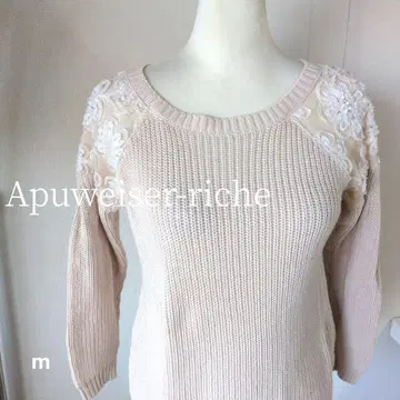 아푸와이저 리셰 라이트 핑크 로우게이지 니트 플라워 장식 페미닌