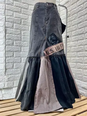 리메이크 데님 롱 스커트