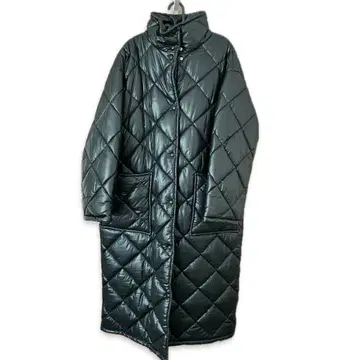 STAND STUDIO 인조 가죽 퀼팅 롱 코트 블랙
