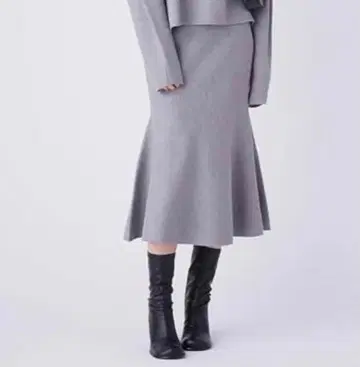 미라 오웬 니트 구축 머메이드 스커트 그레이 무릎 기장 무지 1
