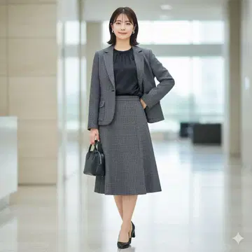 피에르 가르뎅 수트 셋업 스커트 자켓 체크 그레이