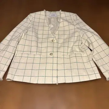 SLOBE 노카라 자켓 아이보리 그린 체크
