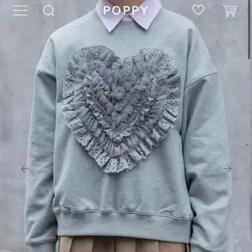 POPPY 코튼 레이스 하트 맨투맨 ( 그레이 )