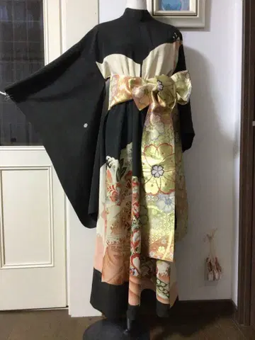 기모노 리메이크 스탠드 칼라 허리 턱 후리소데 드레스