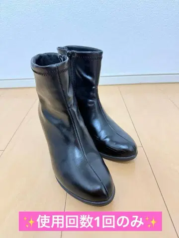 여성용 지퍼 부츠 중간 힐 블랙 합성 피혁