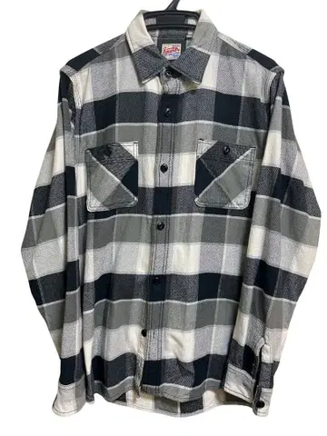 [ HOUSTON ] 헤비 온스 플란넬 셔츠 L 블랙 화이트 블록 체크