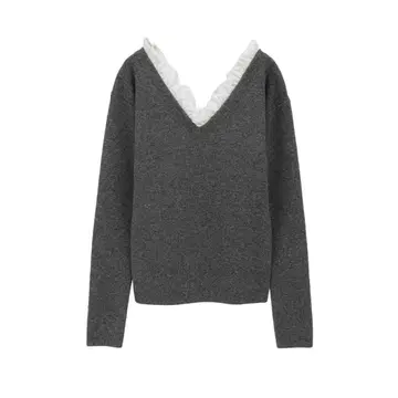 CLANE FRILL V NECK KNIT TOPS