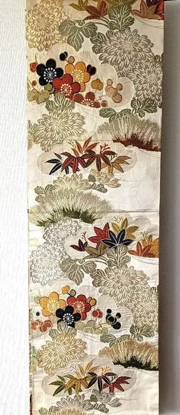 마루오비 카와시마 직물 금제 송죽매와 댓잎, 단풍 등 앤티크