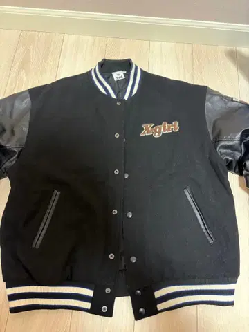 Xgirl 바시티 자켓 가죽 자켓 블랙