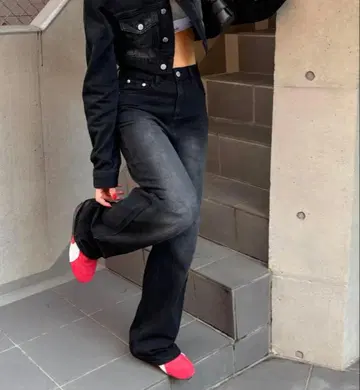 TRIFLE 데님 팬츠 블랙 하이웨스트