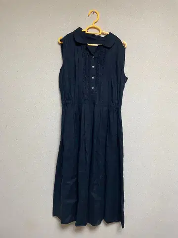 Leilian 레리안 린넨 네이비 슬리브리스 원피스