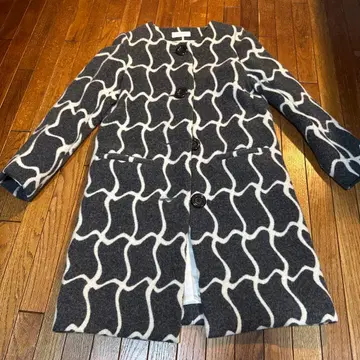 ZAKURA 파도 무늬 롱 코트 그레이 화이트 일본제