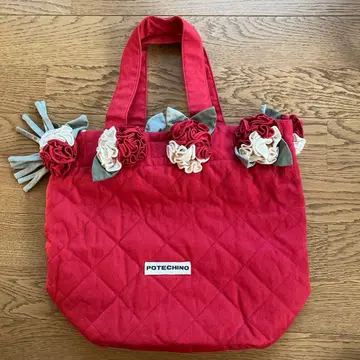 포테치노 꽃 장식 빨간색 토트백