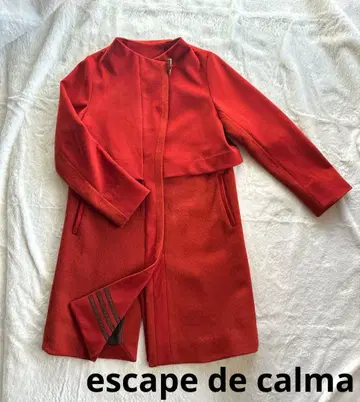 미사용 에스파스 데 카르마 롱 코트 노카라 레드 스웨이드 L