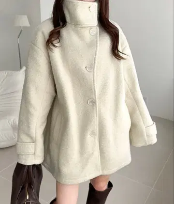 [ mily bilet ] 울 라이크 스탠드 미들 기장 오버 사이즈 코트