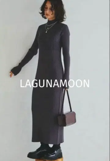 LAGUNAMOON [WEB 한정판] 체크 리브 니트 원피스