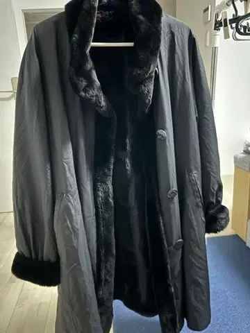 블랙 퍼 롱 코트