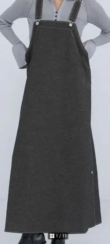 THE RERACS 리라 에이프런 드레스 오버롤 스커트 블랙