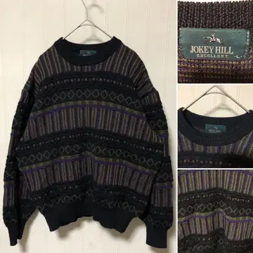 인기 COOGI풍 기하학 패턴 3D 니트 스웨터 블랙 츠네타 다이키