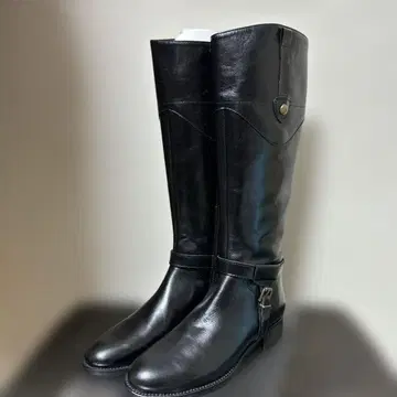 리갈 블랙 가죽 롱 부츠 버클 포함